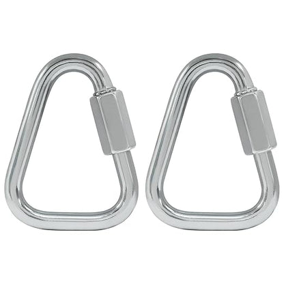 2 Pack M8 Heavy Duty Triangle Quick Links, 2.9" Stainless Steel Carabiners with Triangular Locking Hooks, Quick Connects for Camping  Outdoor Gear