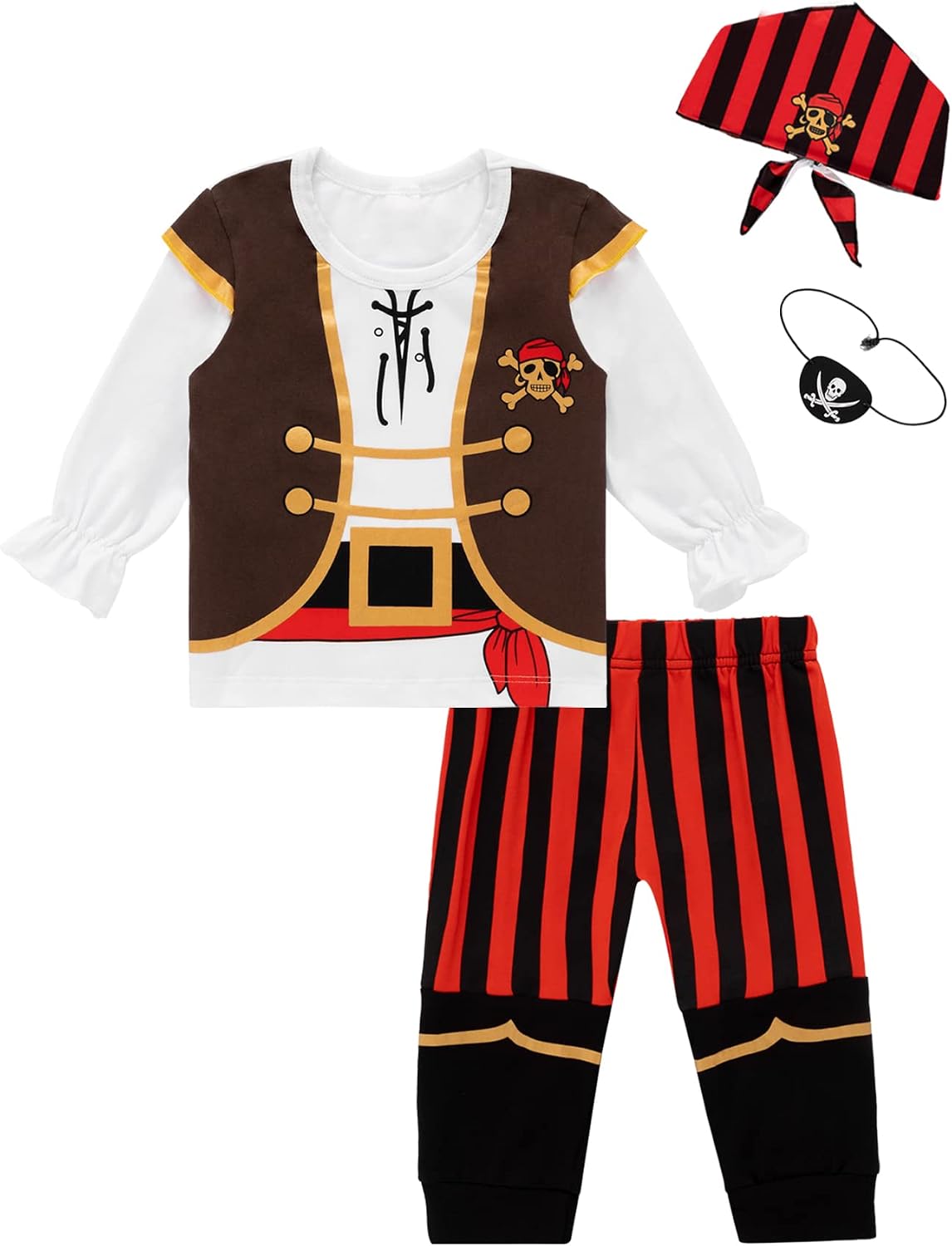 Auggle Toddler Baby Boy Outfits Pirate Set for Children Halloween Costume Kid Long Sleeve with Head Scarf