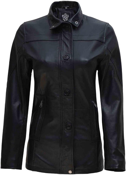 fjackets Leather Car Coats for Womens - Real Long Leather Jacket Women Premium Lambskin Leather Coat For Women