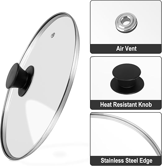 Pan Lid 8.7 Inch - Tempered Glass Pot Lid - Replacement Pan Cover for Cast Iron Skillets, Frying Pans, Pots and Wok, Heat Resistant Handle