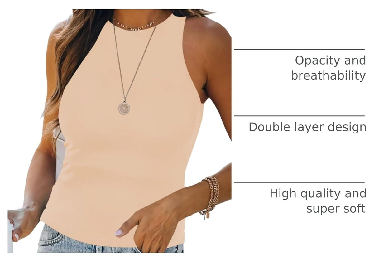 Womens Halter Tops Summer Sleeveless Shirts Sexy High Neck Fitted Tops Racer Back Tank Tops Blouses