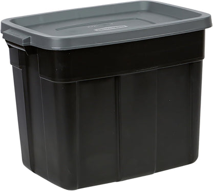 Rubbermaid 3-Pack Heavy Duty Durable 3 GAL Totes for Storage with Snap Lids and Handles, Plastic Storage Bins Stackable Black Gray for Home and Garage (3 GAL - 3 Pack Solid Black and Grey)