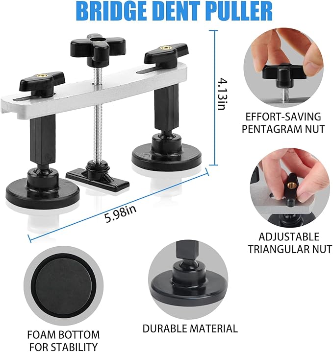 128PCS Dent Removal Kit,Paint-Safe Dent Removal Tools, DIY Dent Puller Set with Golden Lifter, T-Bar, Bridge Suction Cup Puller, Rubber Hammer  Glue Gun for Car Dent Removal