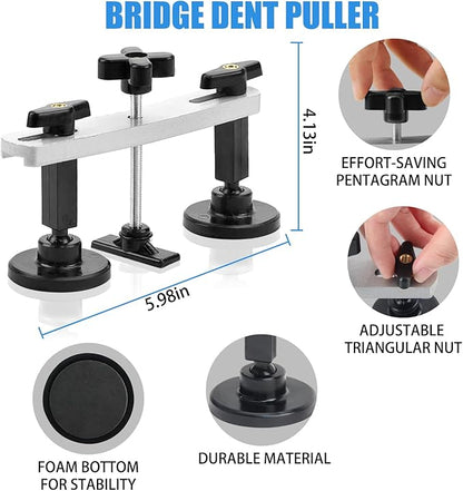 128PCS Dent Removal Kit,Paint-Safe Dent Removal Tools, DIY Dent Puller Set with Golden Lifter, T-Bar, Bridge Suction Cup Puller, Rubber Hammer  Glue Gun for Car Dent Removal