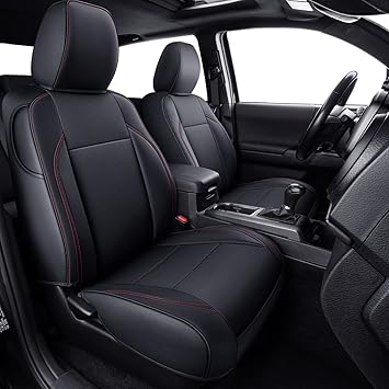 LUCKYMAN CLUB Tacoma Custom Fit Seat Covers for 2016-2023 Tacoma Crew Cab with Faux Leather (Black  Red)