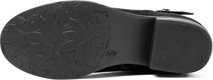 Size 12, VJH confort Women's Ankle Boots,Round Toe Low Heel Comfort Elastic Booties with Side Zipper Buckle Strap .