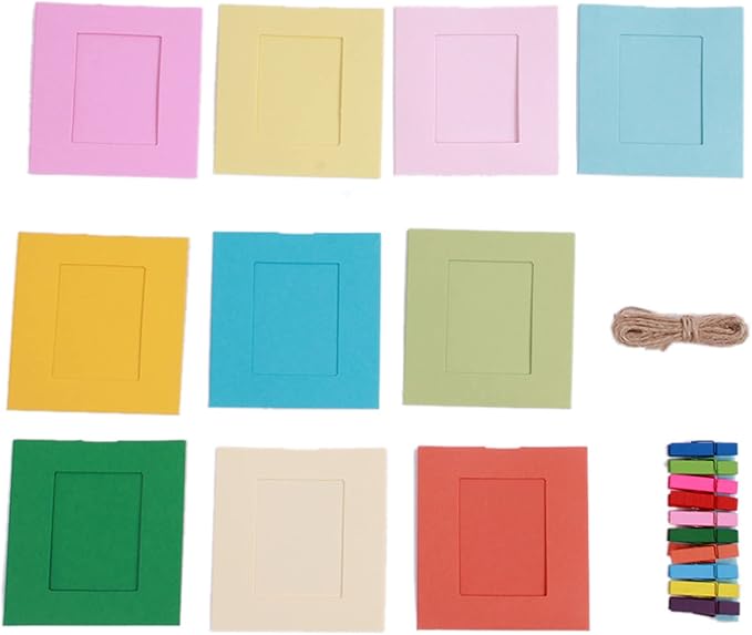 Photo Frames 10 pcs/lot 3 Inch DIY Wall Hanging Album Paper Photo Frame With Wooden Clip Hanger Hemp Rope
