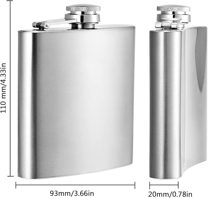Hillside-Kit Hip Flask Pocket Alcohol Dranking Flask 6 OZ Stainless Steel Leak proof with Funnel Flask set (Silver)