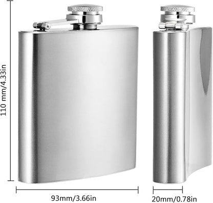 Hillside-Kit Hip Flask Pocket Alcohol Dranking Flask 6 OZ Stainless Steel Leak proof with Funnel Flask set (Silver)