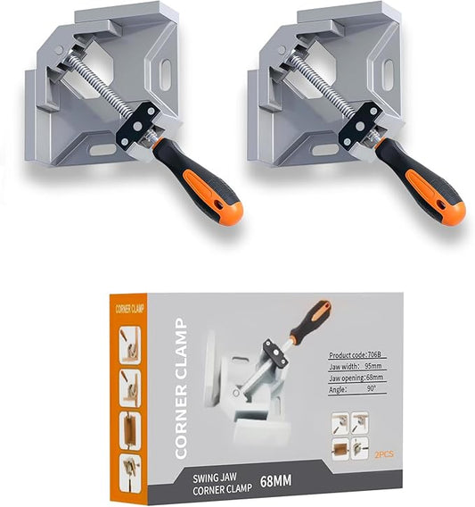 TANYO Corner Clamp 2pcs 90 Degree Right Angle Clamp with Adjustable Aluminum Alloy Swing Jaw, 90°Single Handle Clamps Woodworking Tool for Welding, DIY, Wood Working