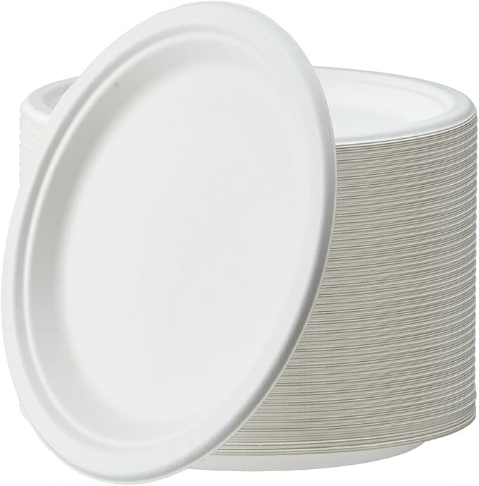 [150-Pack 10 Inch 100% Compostable Paper Plates, Heavy Duty Disposable Party Plates - Eco-Friendly, Biodegradable Sugarcane Bagasse, White Unbleached 10" Dinner Paper Plate