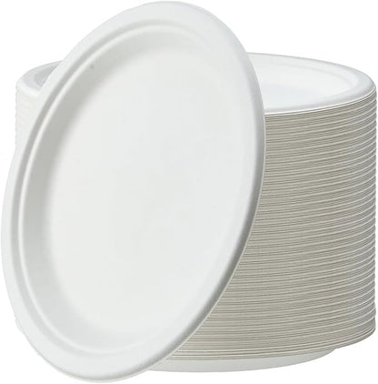 [150-Pack 10 Inch 100% Compostable Paper Plates, Heavy Duty Disposable Party Plates - Eco-Friendly, Biodegradable Sugarcane Bagasse, White Unbleached 10" Dinner Paper Plate
