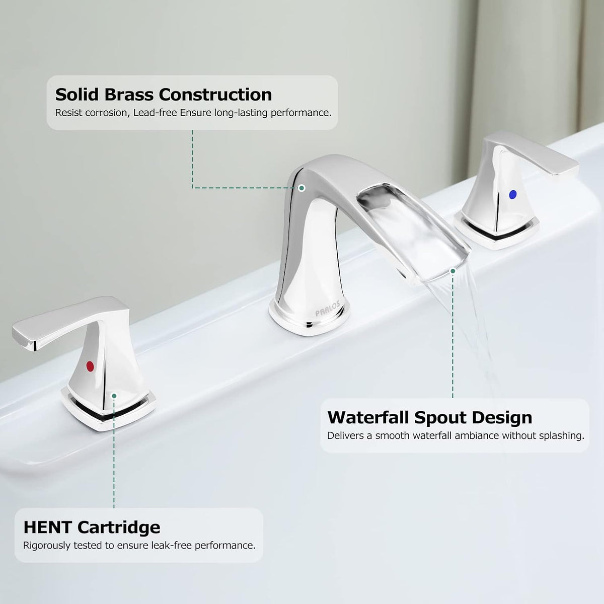 PARLOS Waterfall Roman tub Faucet with Valve, 2-Handle Widespread Tub Filler, Chrome, 1434201.