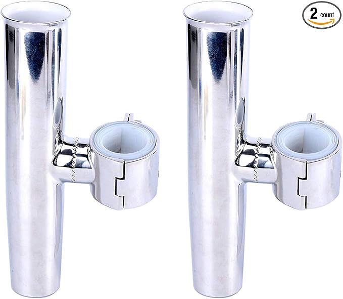 Amarine Made 2 Pack of Stainless Steel Tournament Style Rod Holder,Transom Mounted,Wall Mounted,Top Mounted - Angle Adjustable for Rail 1-58" to 2"