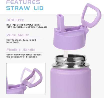 Volhoply 14oz KIds Stainless Steel Insulated Leakproof Water Bottle with Straw Lid and Silicone Boot,BPA-Free Easy Use for Boys&Girls,Double Wall Vacuum Bottles(Lavender Blue,1)