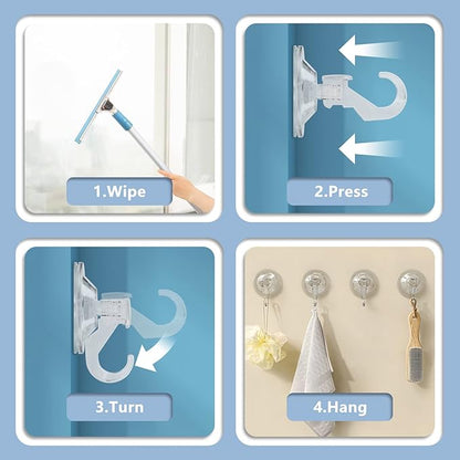 CozyBlue Suction Cup Hooks Heavy Duty - 2 Pack Waterproof Reusable Shower Hooks - Removable for Window, Glass Door, Hangers, Kitchen Tiles, Bathroom Shower Wall...