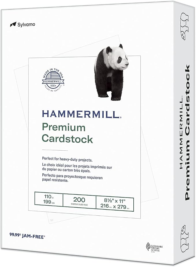 Hammermill White Cardstock, 110 Lb, 8.5 x 11 Colored Cardstock, 1 Pack (200 Sheets) - Thick Card Stock, Made in the USA, 168380