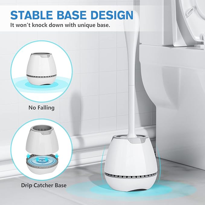 Toilet Brush and Holder, Toilet Bowl Brush with Ventilated Holder and Ergonomic Long Handle, Durable Bristles Toilet Scrubber Set for Bathroom Cleaning