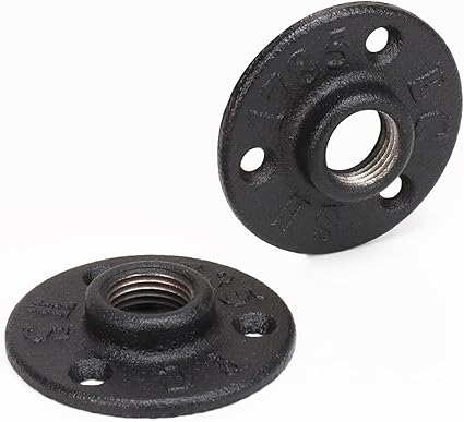 NearMoon Industrial Pipe Floor Flange, Heavy Duty Malleable Iron Pipe Fittings, Black Wall Mounted Vintage DIY Threaded Flange(2 Pack, DN15-12 Inch)