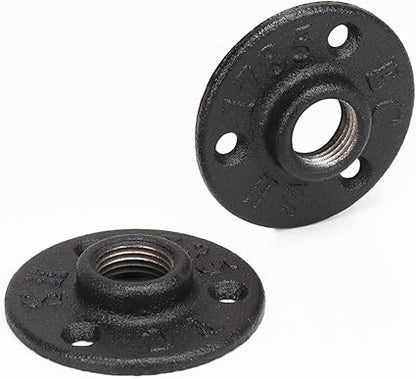 NearMoon Industrial Pipe Floor Flange, Heavy Duty Malleable Iron Pipe Fittings, Black Wall Mounted Vintage DIY Threaded Flange(2 Pack, DN15-12 Inch)
