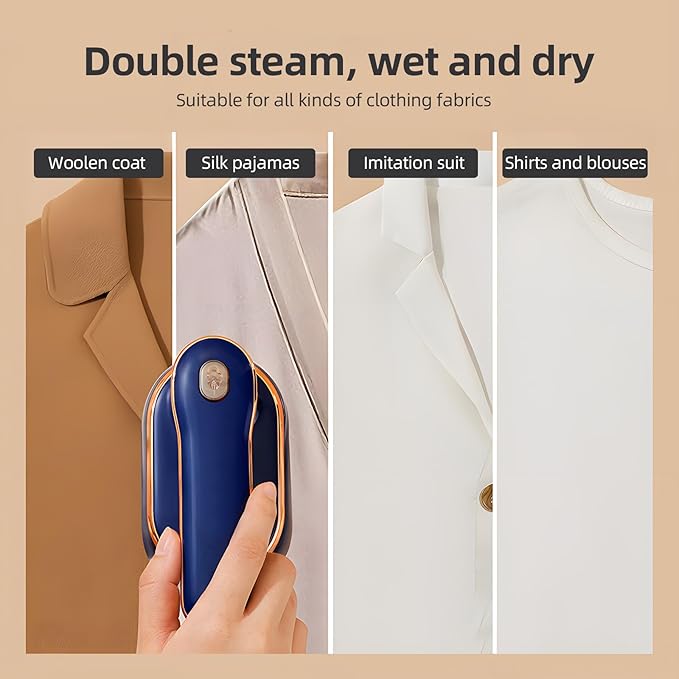 Portable Handheld Iron 20s Fast Heat-up Fabric Wrinkle Remover 2 in 1 Rotatable Travel Iron Steamer for Clothes Support Dry and Wet Ironing for Home Travel or College, US Plug, Blue
