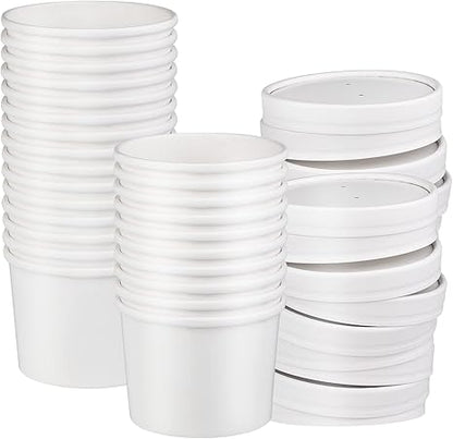 12 oz 25 Pack Paper Soup Bowls with Lids, Disposable Soup Cups, Ice Cream Containers, White Disposable Food Containers White for Hot or Cold Soup