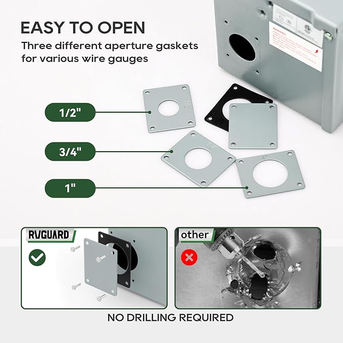 RVGUARD 50 Amp 125/250 Volt RV/EV Power Outlet Box, Enclosed Lockable Weatherproof Outdoor Electrical NEMA 14-50R Receptacle Panel, ETL Listed