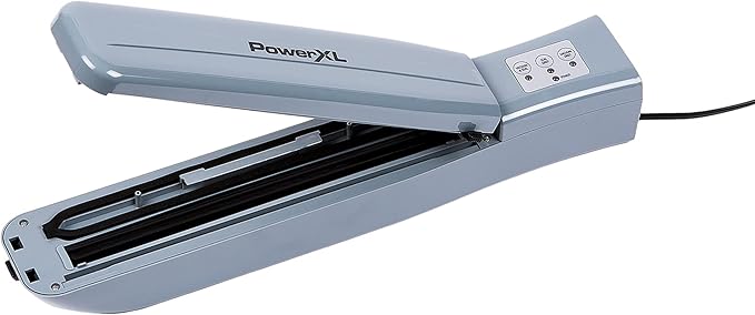 PowerXL Duo NutriSealer Food Vacuum Sealer Machine with Vacuum Seal Bags  Rolls, Double Airtight Sealing with Built-in Cutter, Small Snack Bag Capability, Safety Certified, Lab Tested, LED Indicator Lights, 11 inch (Slate)