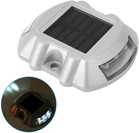 Solar Dock Light, Solar Road Stud Lights with 6 LED, Outdoor Lamps for Ground Garden Lawn Deck Pathway (2 Pcs)
