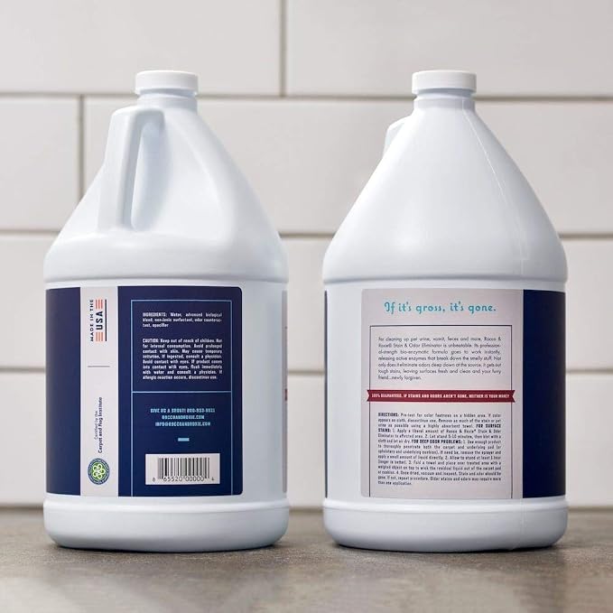 Rocco & Roxie Enzyme Stain & Odor Eliminator, 1 Gallon Bio-enzymatic urine destroyer; CRI Certified Safe; made in USA; for carpets, bedding, litter boxes, crates & cars
