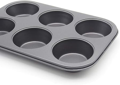 Muffin Pan 6 Cup Cupcake Baking Pan No Stick Carbon Steel Easy Clean