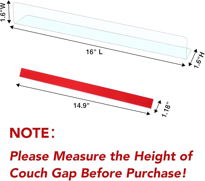 8 Pack Toy Blocker for Furniture, Clear Under Couch Blocker, Stop Things Going Under Sofa or Bed, 16" L x 1.6" H, Adjustable Gap Bumper for Furniture with Strong Tape