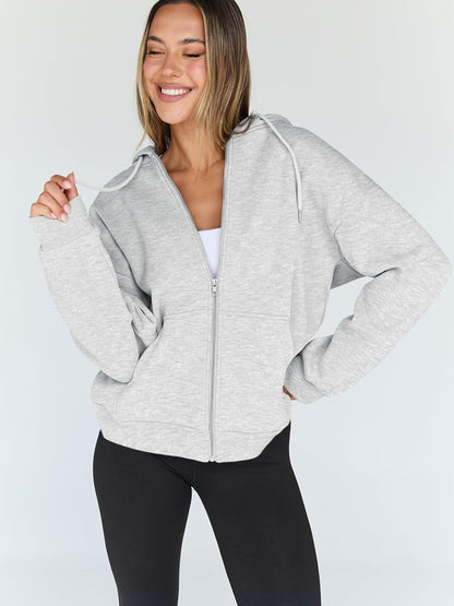 Trendy Queen Womens Zip Up Hoodies Oversized Sweatshirts Fall School Fashion Outfits Casual Jackets 2025 Winter Clothes