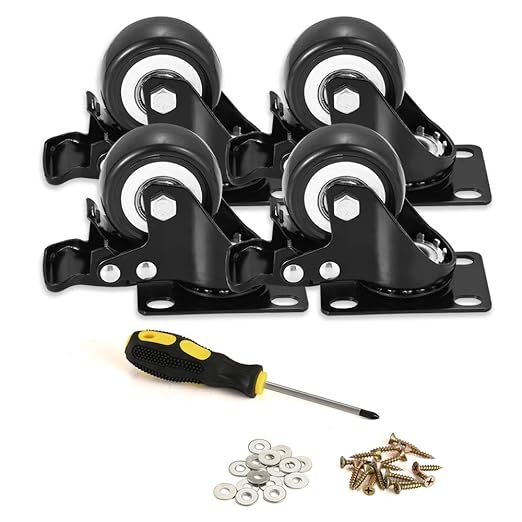2" Caster Wheels, Heavy Duty Casters with Brake Set of 4, Locking Casters with 360 Degree No Noise Polyurethane (PU) Wheels, Swivel Plate Castors Pack of 4