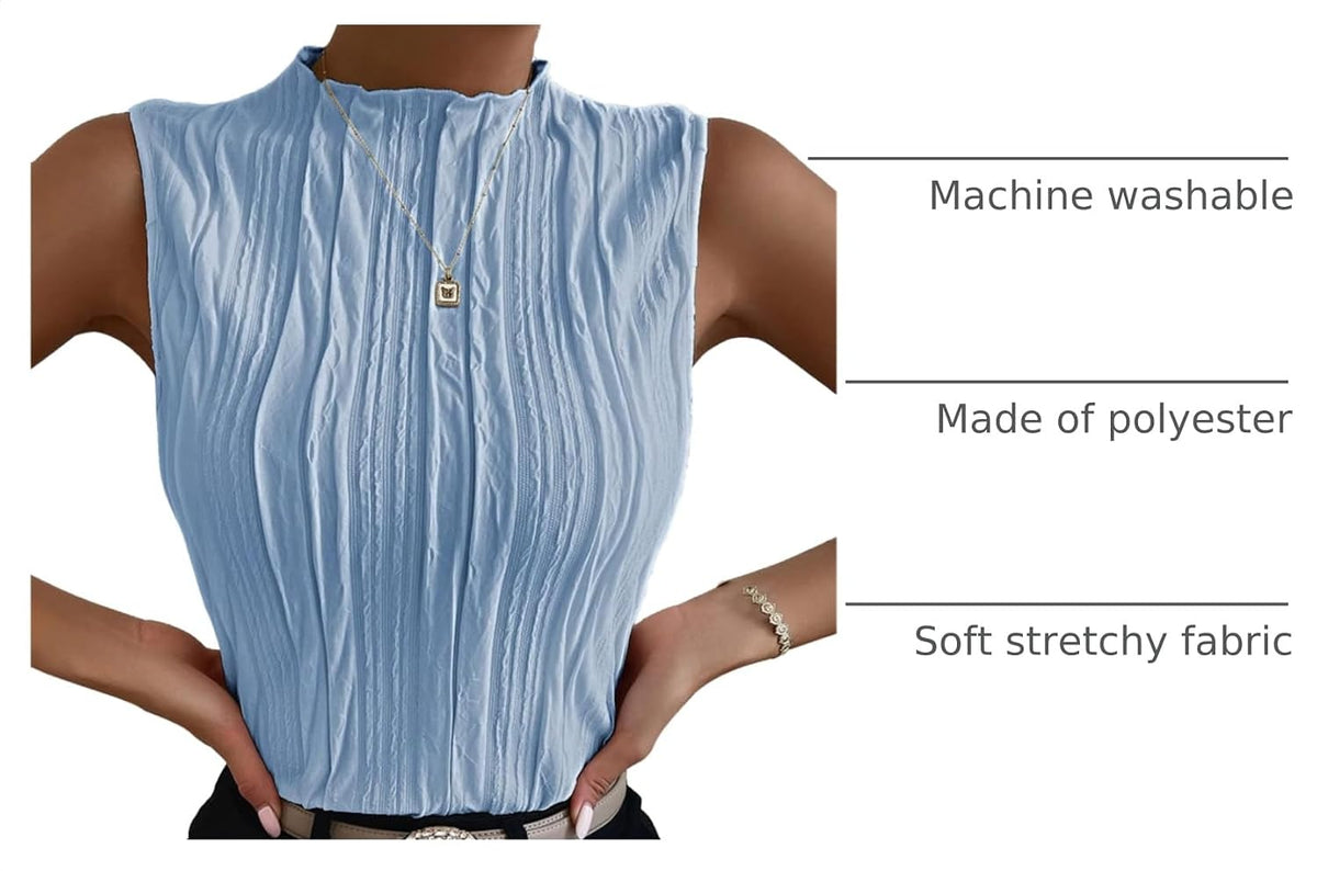Verdusa Women's Sleeveless Mock Neck Textured Tank Top Corporate Business Office Outfits Trendy