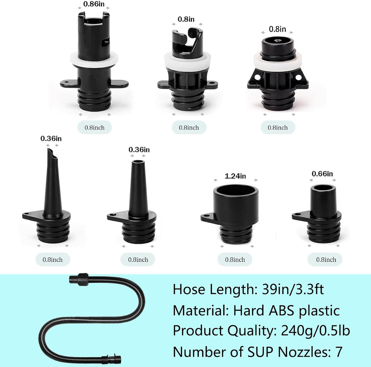 Estgora Paddle Board Pump Adapter Set, Sup Air Pump Hose with 7 Nozzles for Inflatable Paddleboard, Boat, Tent, Pool, Paddle Board Accessories Replacement Parts for Electric SUP Pump, Rafts, Kayak