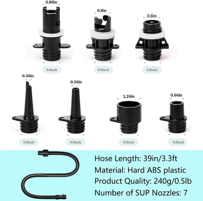 Estgora Paddle Board Pump Adapter Set, Sup Air Pump Hose with 7 Nozzles for Inflatable Paddleboard, Boat, Tent, Pool, Paddle Board Accessories Replacement Parts for Electric SUP Pump, Rafts, Kayak