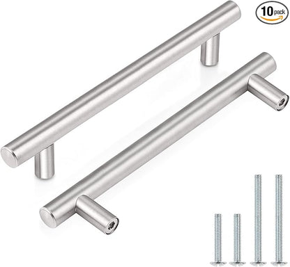 Probrico (10 Pack 5" Hole Centers Satin Nickel Cabinet Pulls Euro T Bar Handle Pulls Stainless Steel Kitchen Bathroom Furniture Cabinet Pulls