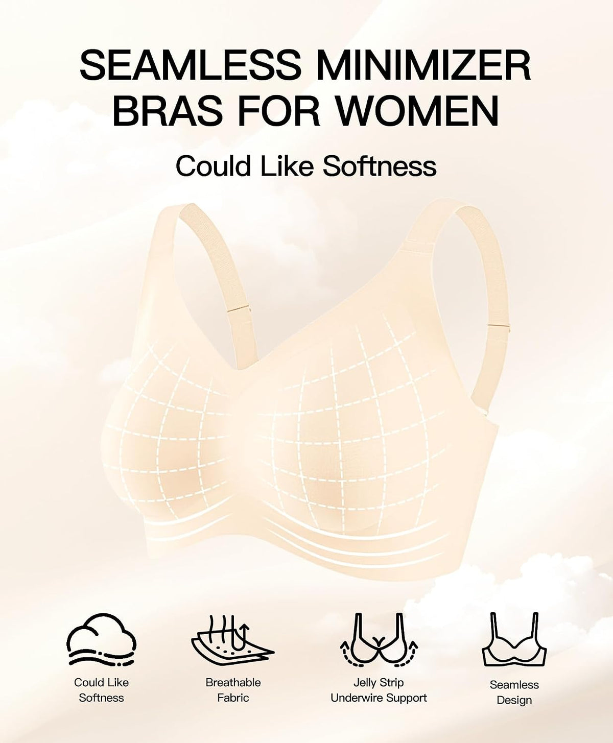 Women's Minimizer Bra No Underwire Full Coverage Wireless Jelly Bra Plus Size Seamless T-Shirt Bra