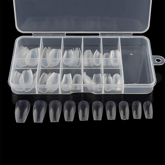 100 PiecesBox TransparentWhite Acrylic False Nails, Square Ballerina Coffin Fake Nail Tips, Medium Long Square Pressed On Nails, Full Cover Fake Nail Extension Patches (Clear, One Size)