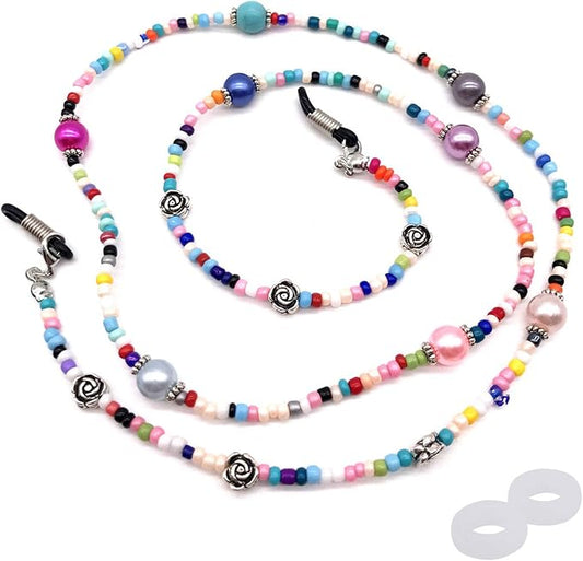 Outman Beaded Eyeglass Chain Sunglasses Holder Strap Eyewear Retainer Lanyard (Colorful bead)
