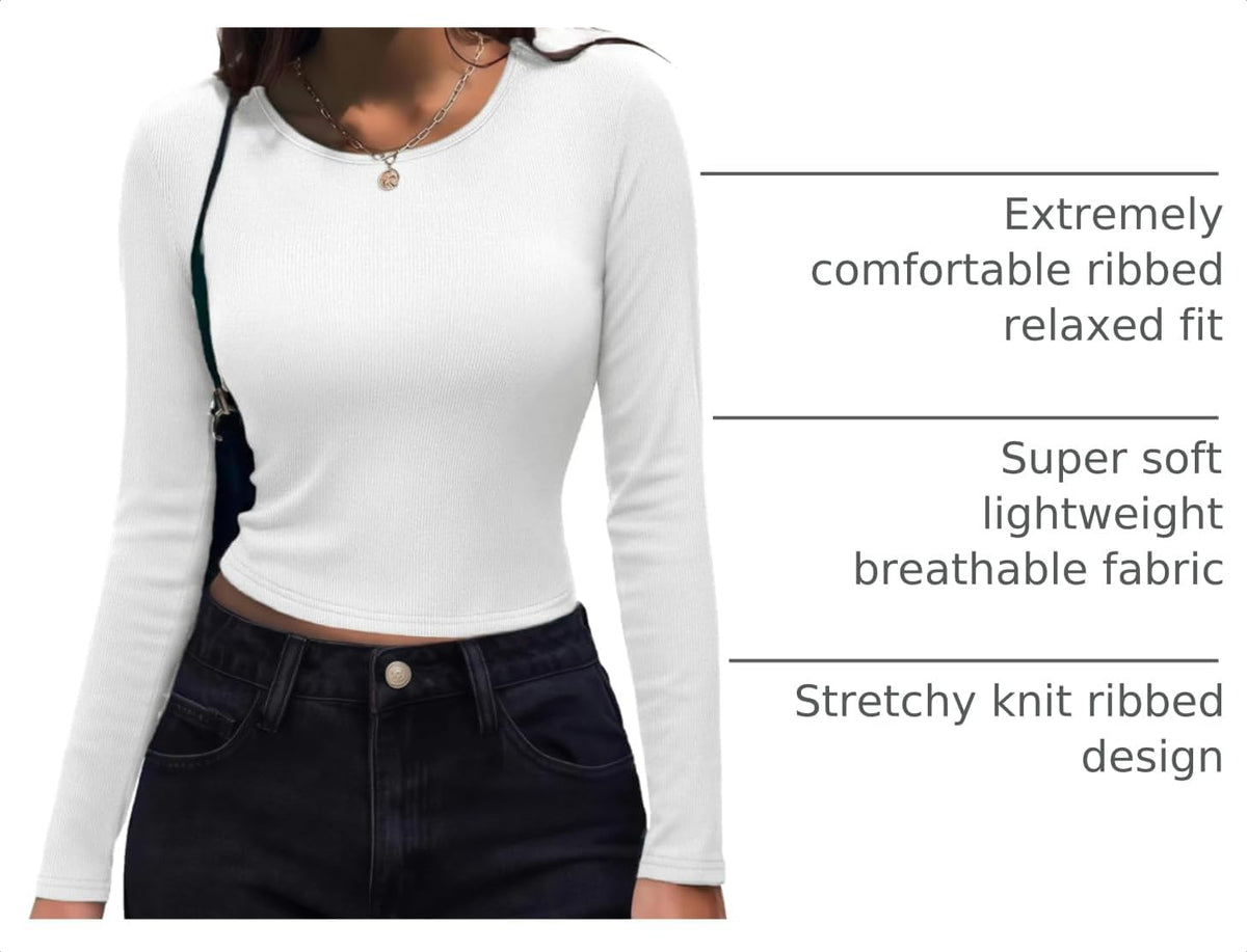 Size small white - Zeagoo Womens Ribbed Fitted Crop Tops Long Sleeve T Shirts Basic Scoop Neck Casual Slim Fitted Y2k Clothes 2026