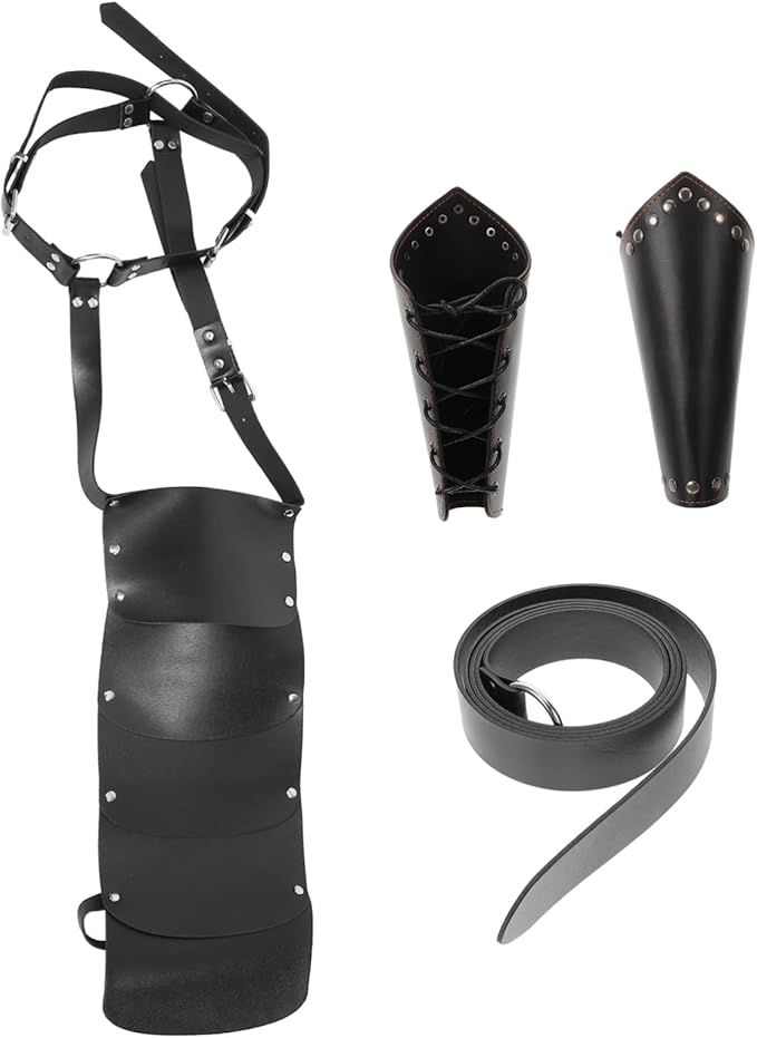 Costume for Cosplay Set Medieval Belt Accessories Renaissance Arm Bracers Black