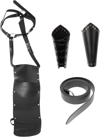 Costume for Cosplay Set Medieval Belt Accessories Renaissance Arm Bracers Black