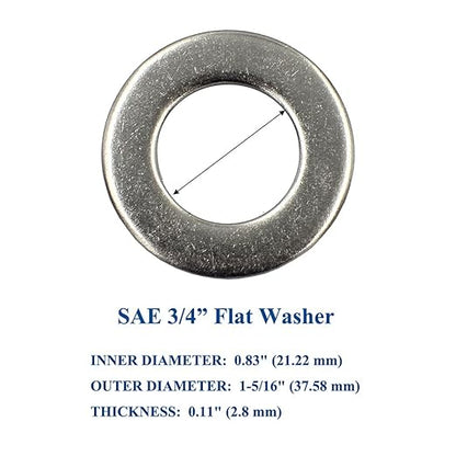 DGOL 18 pcs 34 inch 304 Stainless Steel SAE Flat Washer, 34 inch x 1-1532 inch Washers Assortment Kit