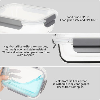 AILTEC 8 Pack Glass Meal Prep Containers, Glass Food Storage Containers with Lids Airtight, Storage Container Set with Lid for Food, Bpa-free, Leak-proof, Microwave Oven Freezer Dishwasher Safe