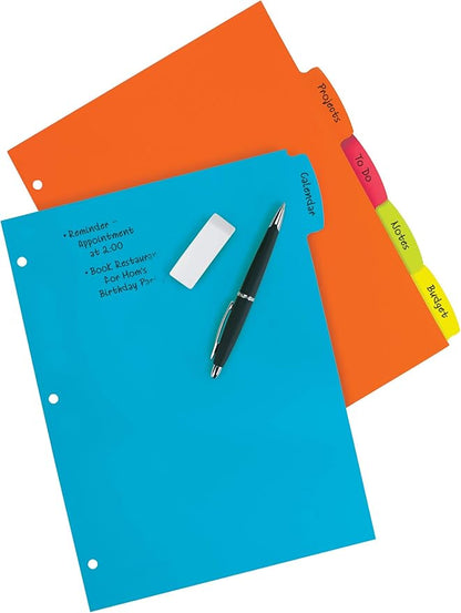 Avery Big Tab Write  Erase Durable Plastic Dividers for 3 Ring Binders, 5-Tab Set, Bright Multicolor, 1 Set (16129)
