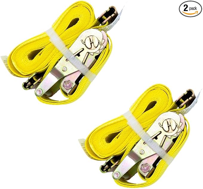 MROVI - E Track Logistic Strap 2" x 16', Logistic Cargo, Heavy Duty, E Track Hook, Yellow Cargo Strap - WLL 1,466 lbs x BS 4,400 lbs ((2) Two Pack)