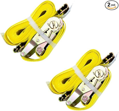MROVI - E Track Logistic Strap 2" x 16', Logistic Cargo, Heavy Duty, E Track Hook, Yellow Cargo Strap - WLL 1,466 lbs x BS 4,400 lbs ((2) Two Pack)