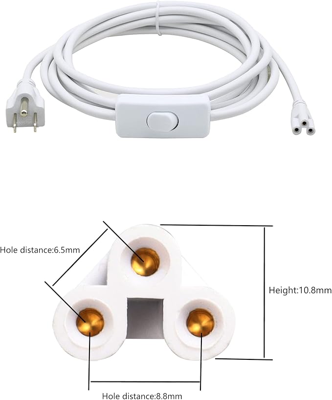 SinLoon 11FT US Plug Power Cords with On/Off Switch 3-Core LED Integrated Lights Connector Power Cable for LED T5 T8 Light Tube Integrated LED Light Fixture Extension Cable (3.4m US SW)